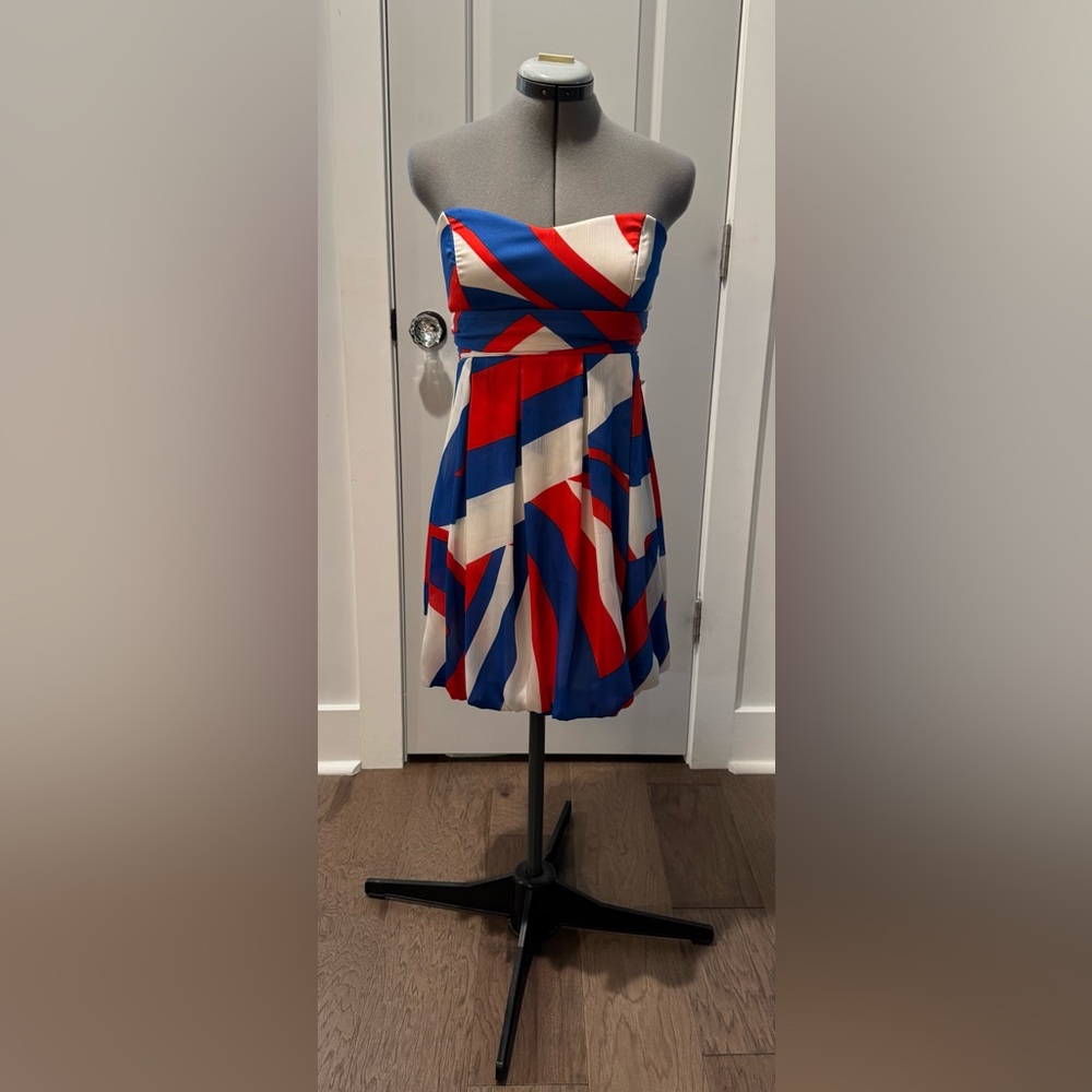Red, White and Blue Colorful Geometric Women's Strapless Bubble Dress